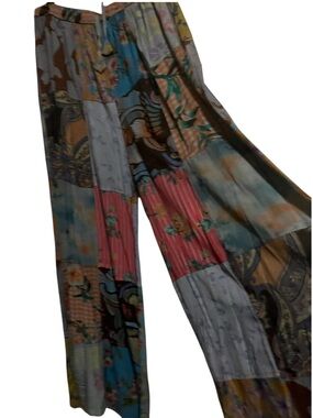 Boho Wide-Leg Patchwork Print Palazzo Pants - Multicolor
